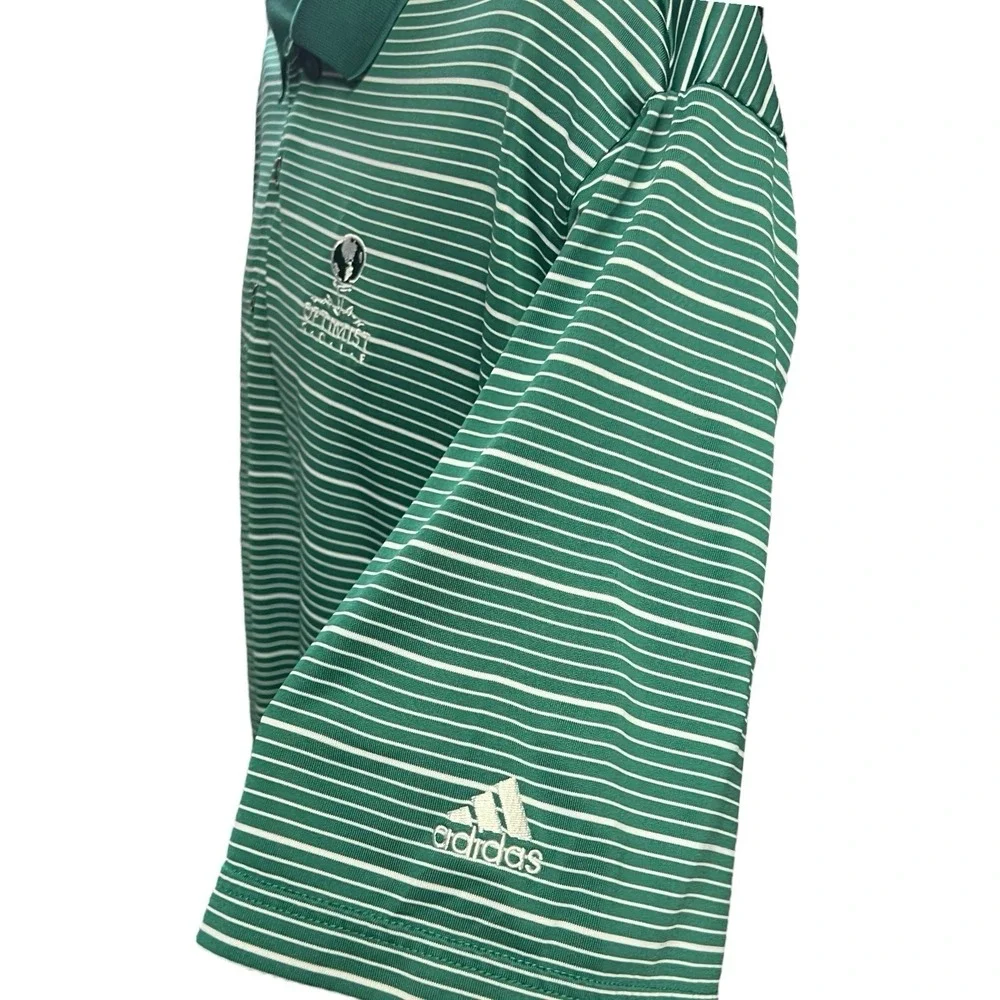 Adidas Golf‎ Shirt Men Size XL Green Striped Polo Climalite Embroidered Sporty